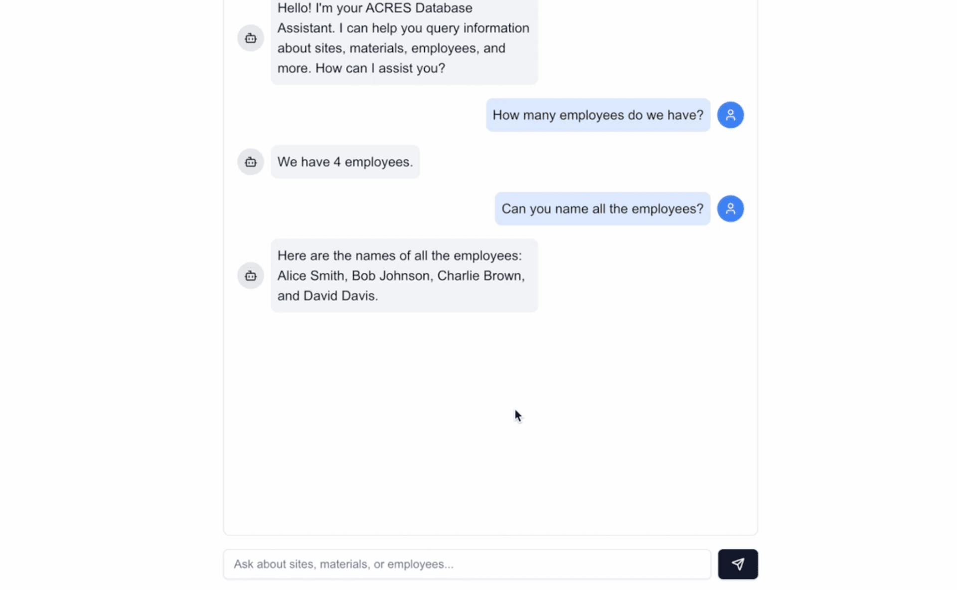 Chatbot Employee Query Example
